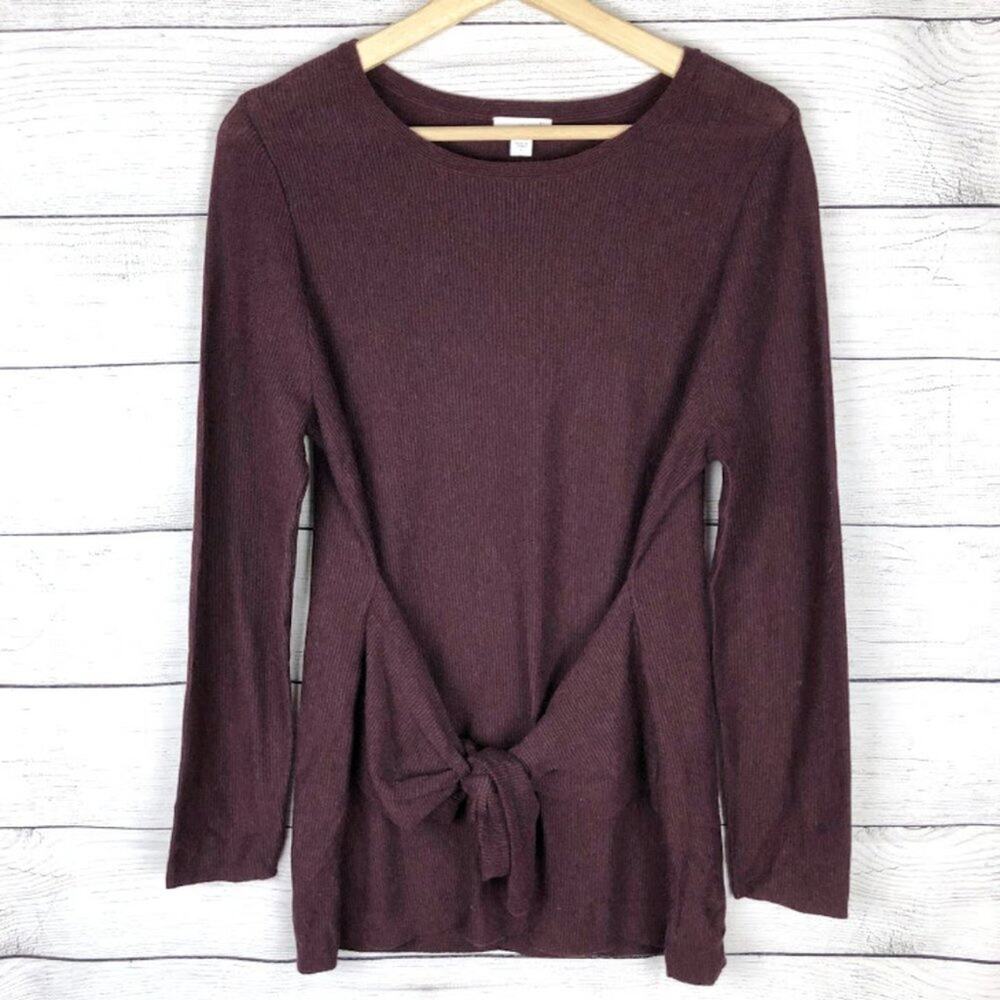 purejill | Burgundy Tie Waist Front Striped Lightweight Sweater Small